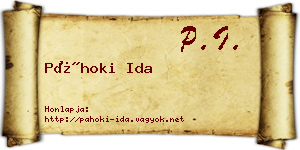 Páhoki Ida névjegykártya